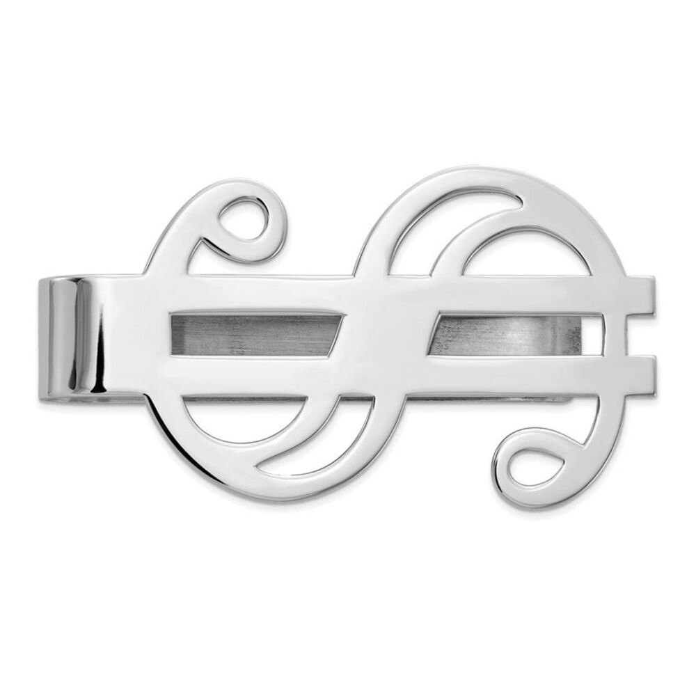 Men's 14k White Gold Polished Dollar Sign Fold-Over Money Clip - Picture 1 of 2